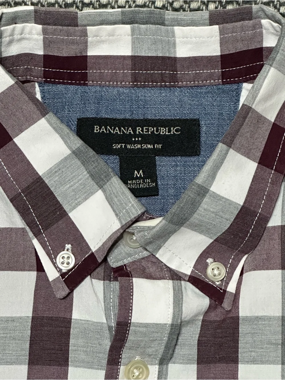 Banana Republic Burgundy & Gray Plaid Button-Down Shirt